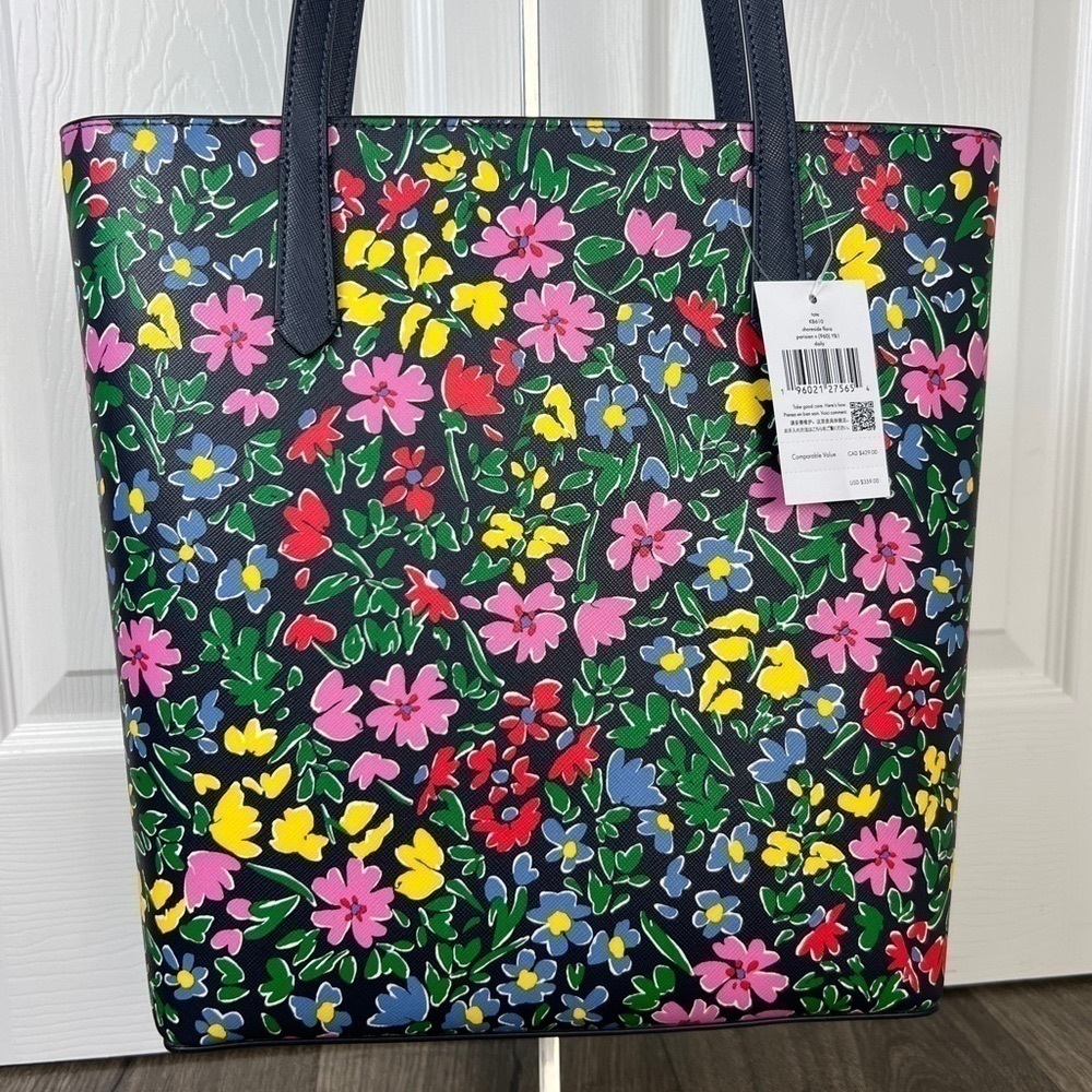 Kate Spade NWT Daily Tote Floral Statement Bag Navy Blue Bright Springtime Gift - Picture 2 of 14
